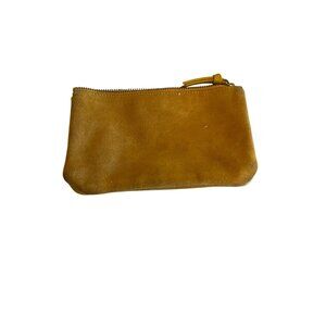Anthropologie Mustard Yellow Suede & Leather Zip Clutch Minimal